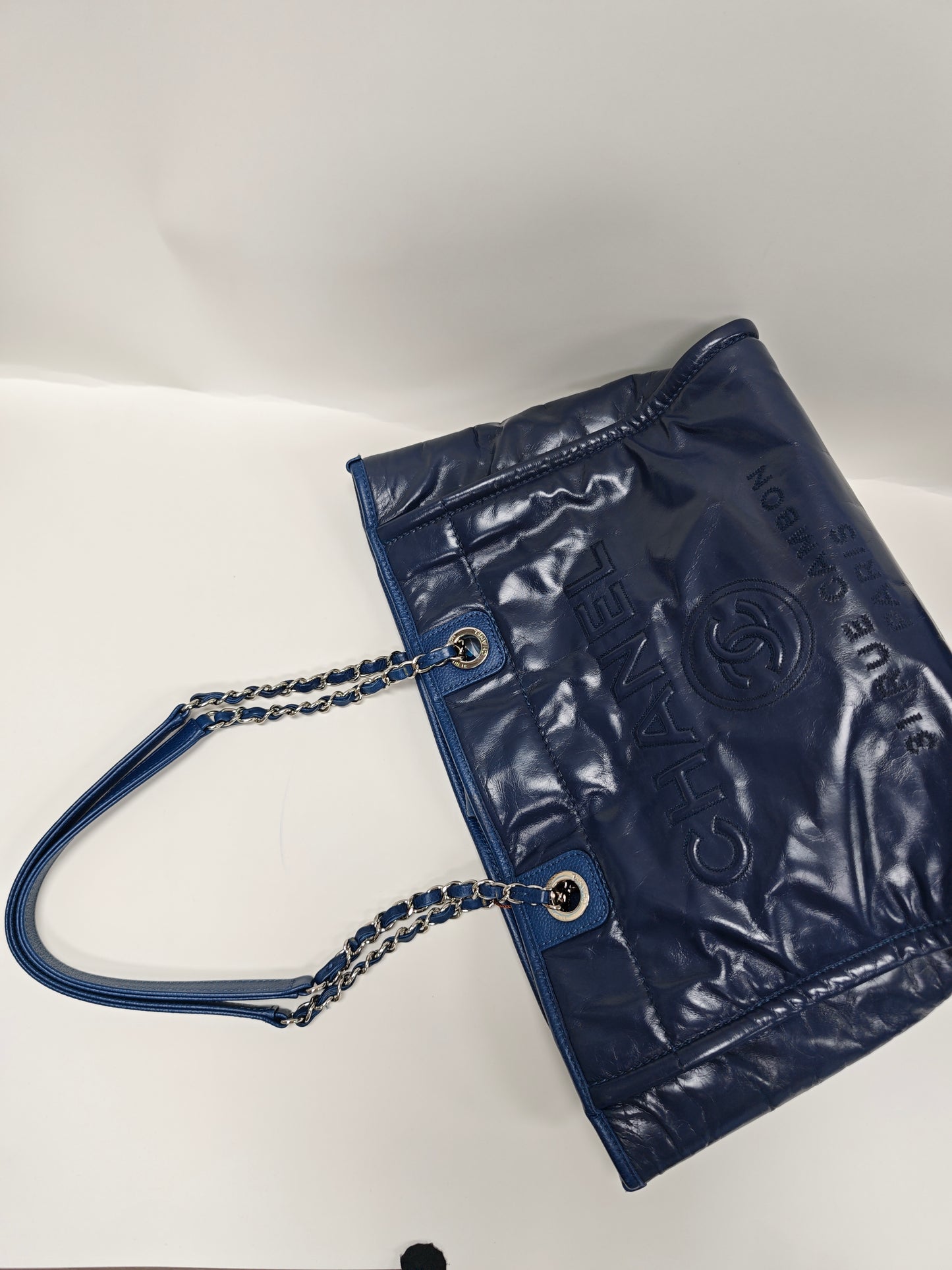 Chanel Navy Blue Chain Tote Bag