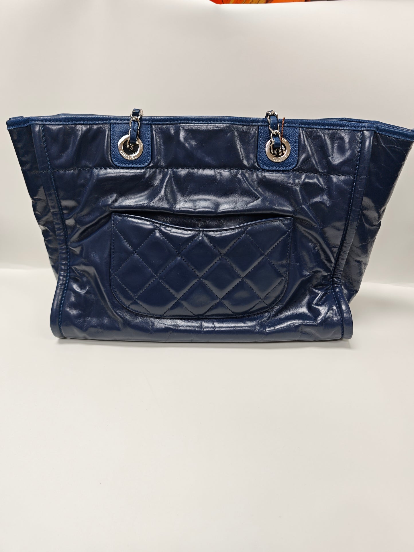 Chanel Navy Blue Chain Tote Bag