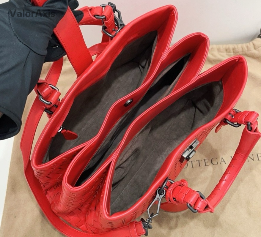 Bottega Veneta Roma Sheepskin Intrecciato Top Handle Shoulder Crossbody Bag Red