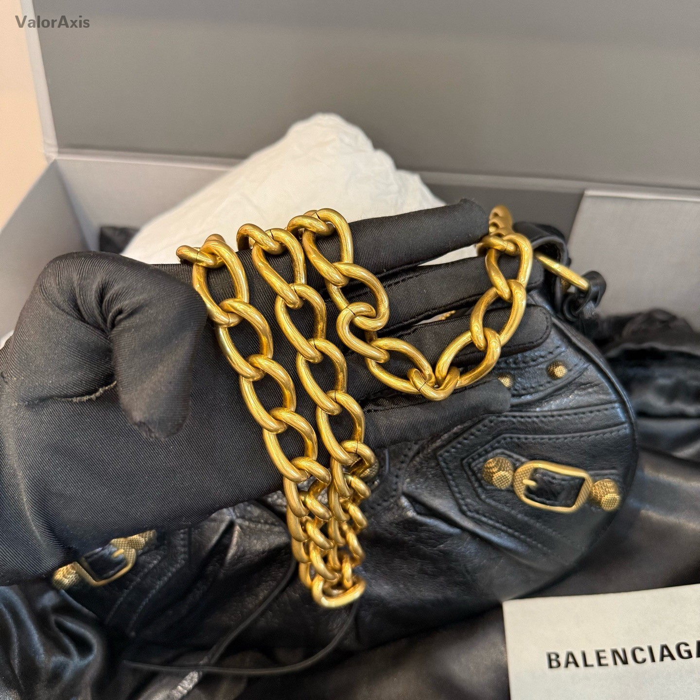 Balenciaga Le City Chain Shoulder Bag Black Gold Women Classic Fashion