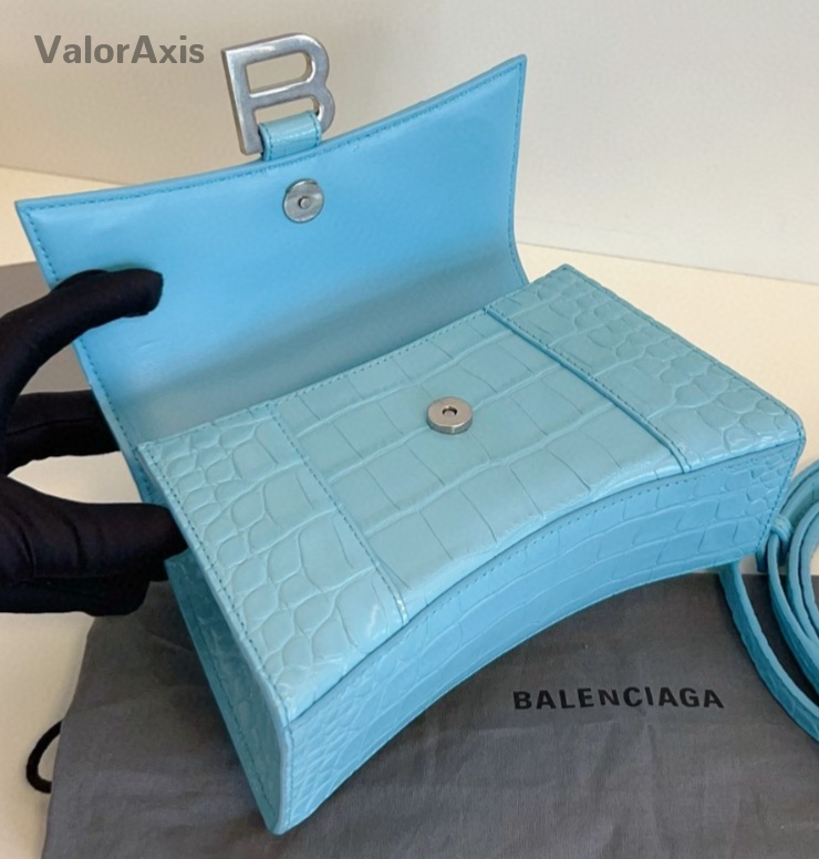 Balenciaga Hourglass 2Way Top Handle Bag Crossbody Blue Silver Women Classic