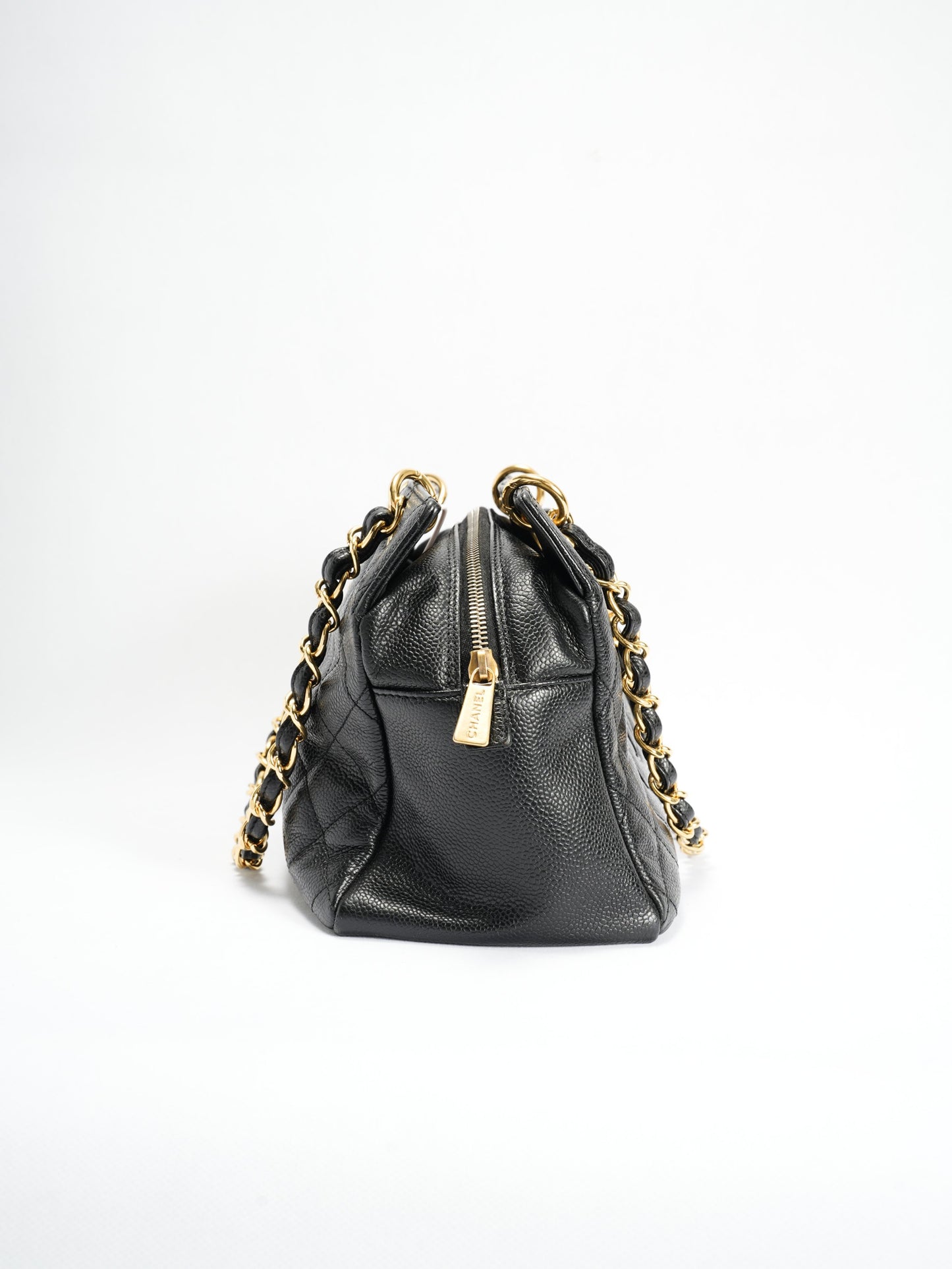 Chanel Patent Pouch Tote in Black Pebbled Leather with Gold-Tone Hardware