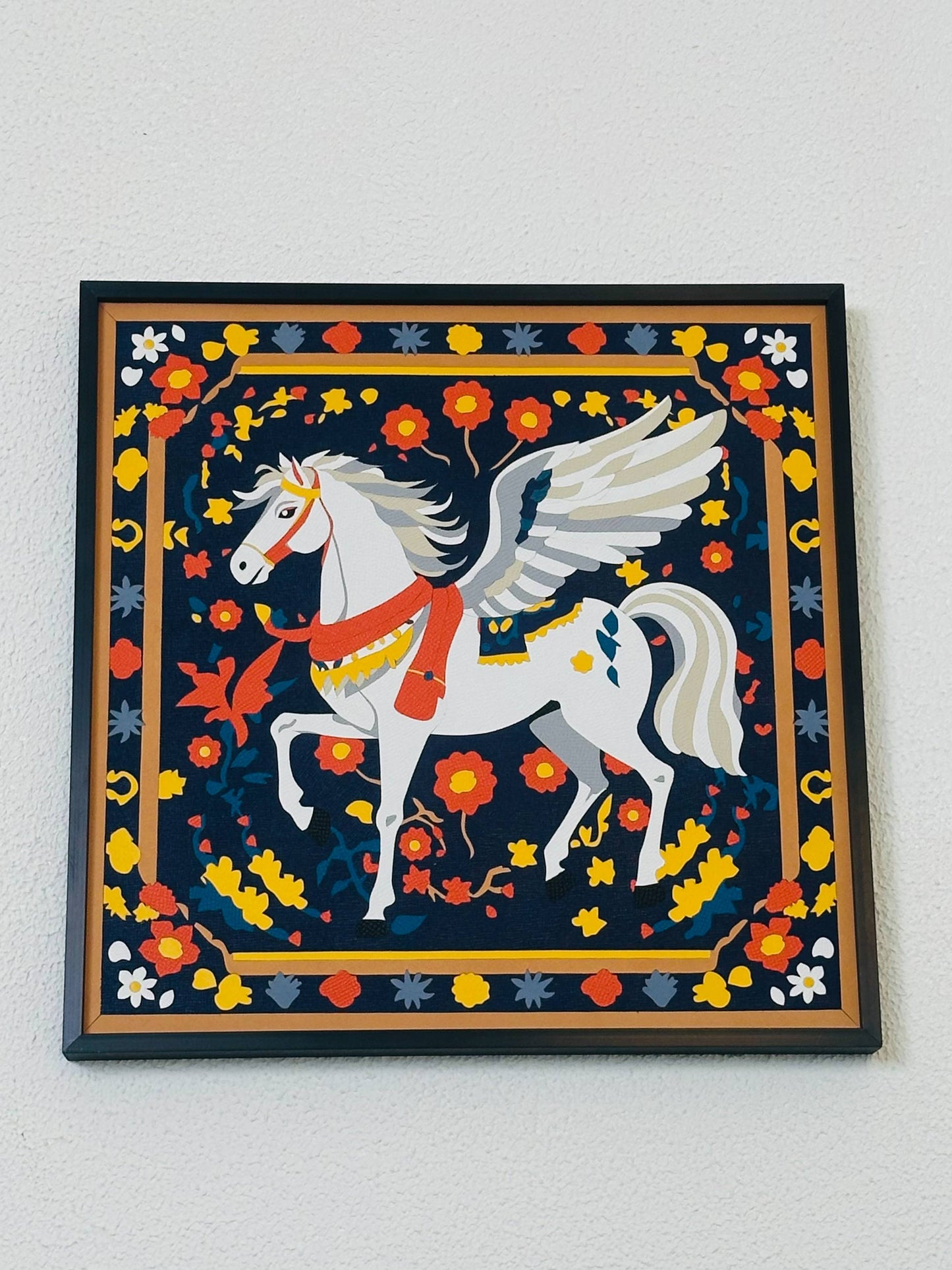 Dreamy Pegasus Floral Art Decorative Painting - Retro Exquisite Wall Art for Living Room & Bedroom