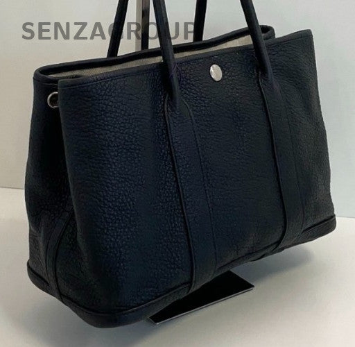 Hermes Garden Party Togo Top Handle Bag Black Silver Used Women Classic Designer