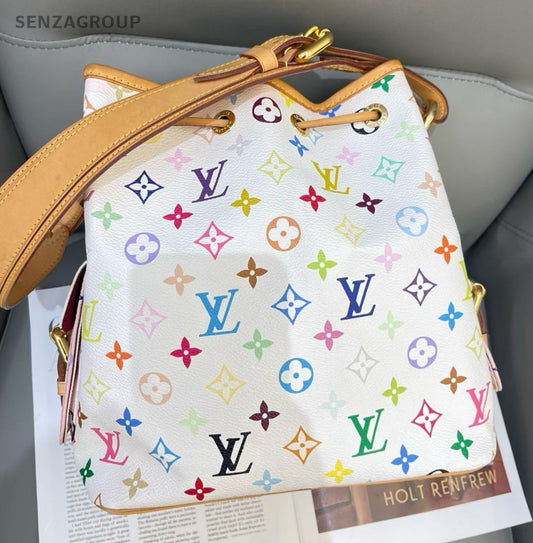 Louis Vuitton Monogram Bucket Shoulder Bag White Multicolor Gold Women Classic