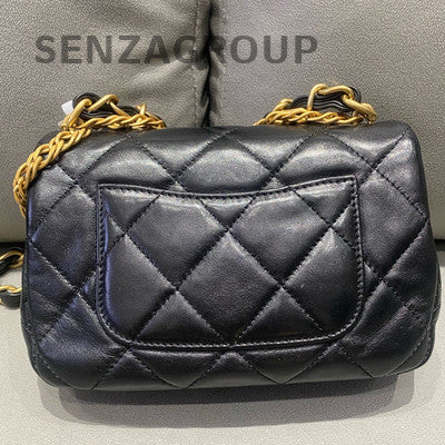 Chanel 23S Gold Coin Chain Shoulder Crossbody Bag Quilted Black Gold
