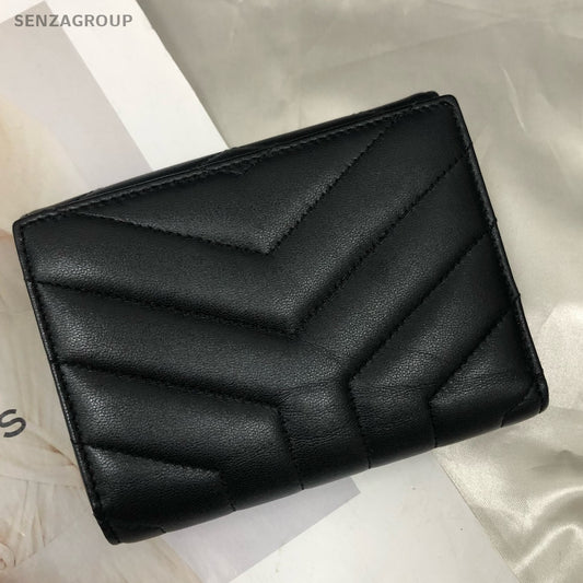 YSL Black Lambskin Wallet Silver Hardware Women's Classic