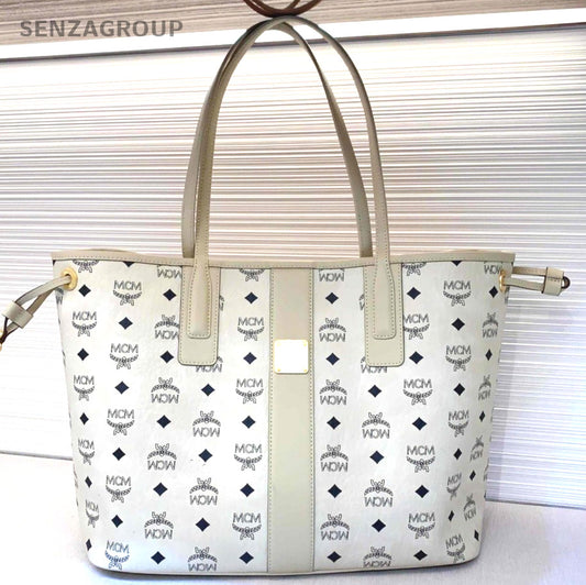 MCM Beige white Classic logo tote Shoulder bag