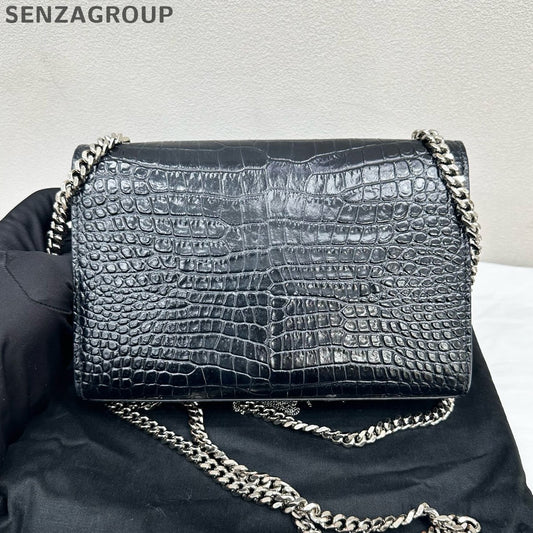 Saint Laurent YSL Black Silver Fringe Kate Small Chain Crossbody Bag