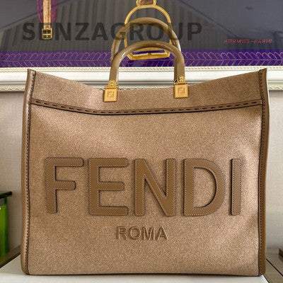 Fendi Brown Wool Large Tote Bag Classic Women's Handbag Shoulder Bag