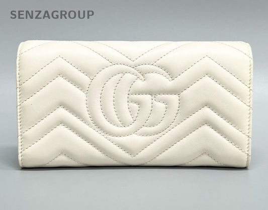 Gucci GG Marmont Long Wallet Clutch White Gold Used Women Classic