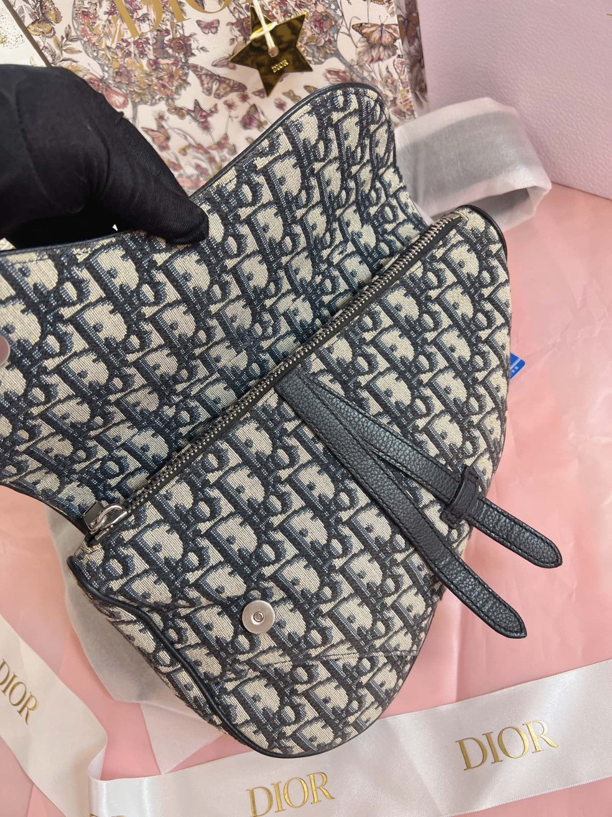 Christian Dior Oblique Saddle Embroidery Monogram Crossbody Shoulder bag