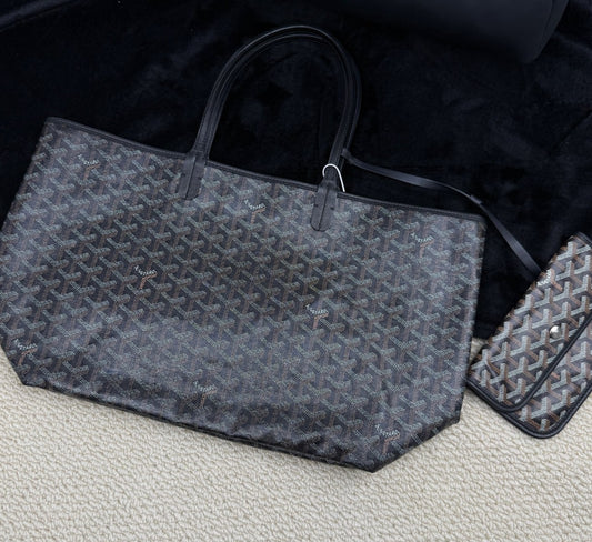 Goyard Tote MM Top Handle Shoulder Bag with Pouch Women Black.