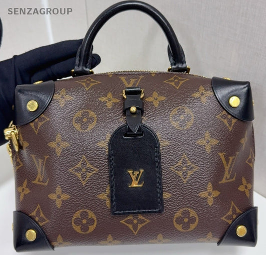 Louis Vuitton Petite Malle Monogram Top Handle Shoulder Crossbody Bag Brown