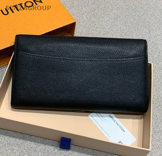 Louis Vuitton Long Wallet All Leather Logo Black Gold