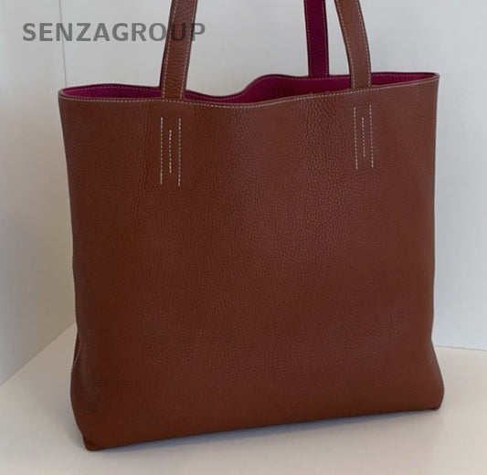 Hermes Double Sens35 Tote Shoulder Bag Brown Red Used Women Classic