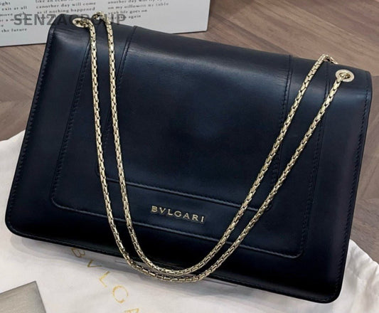 Bvlgari Serpenti Forever WOC MM Chain Shoulder Bag Crossbody Black Gold Women