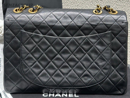 Chanel Calfskin Chain Shoulder Bag Crossbody Black Gold Women Classic Vintage