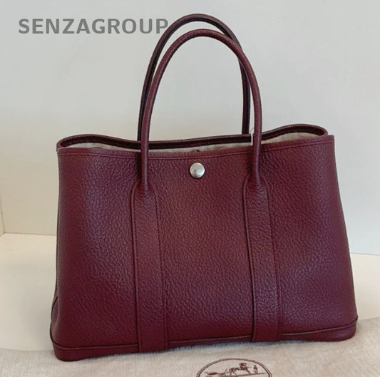Hermes Garden Party30 Top Handle Bag Red Silver Used Women Classic Fashion