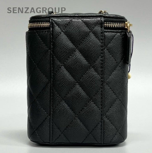 Chanel Calfskin Diamond Chain Shoulder Bag Crossbody Black Gold Used Women