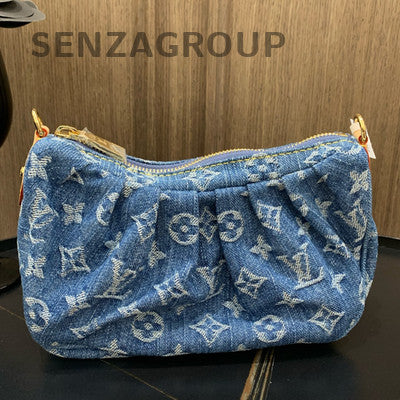 Louis Vuitton Denim Monogram Blue Gold Clasp Tote Shoulder Bag Women