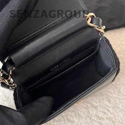 CHANEL 22 Black Calfskin Quilted Camera Bag with Gold Chain Strap