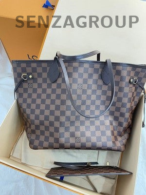 Louis Vuitton Damier Neverfull MM Tote Bag Brown Red Women Shoulder Bag