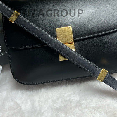 Celine Box Medium Black Gold Shoulder Bag Classic Women's