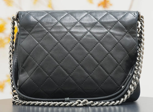 CHANEL Leboy Diamond pattern Chain Shoulder Bag Black Silver - Pre-Owned