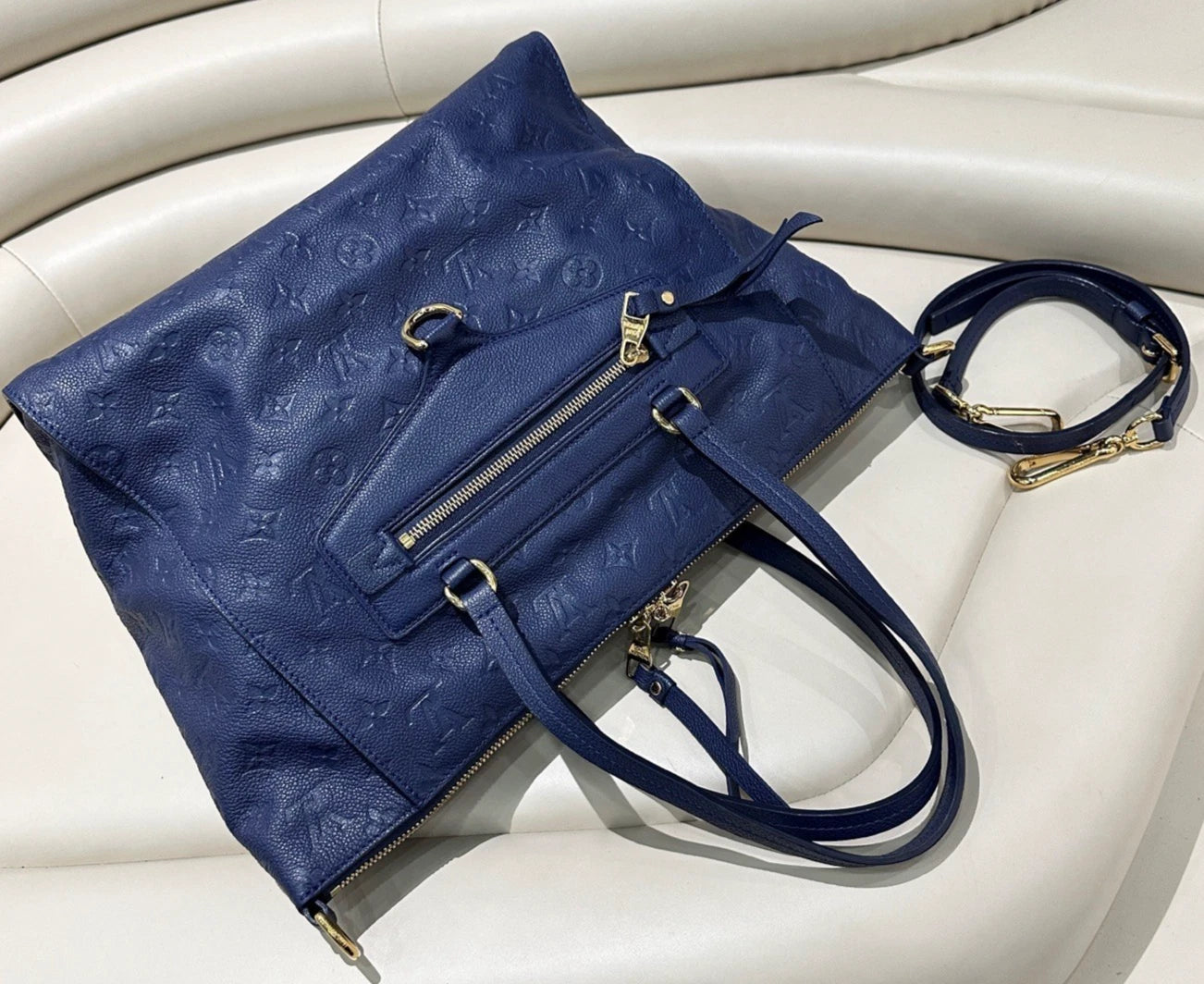 Louis Vuitton Lumineuse Monogram Empreinte Shoulder 2way Handbag Women Blue