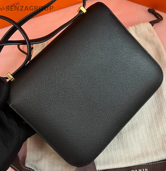 Hermes Constance Epsom Leather 2Way Shoulder Bag Crossbody Black Gold Women