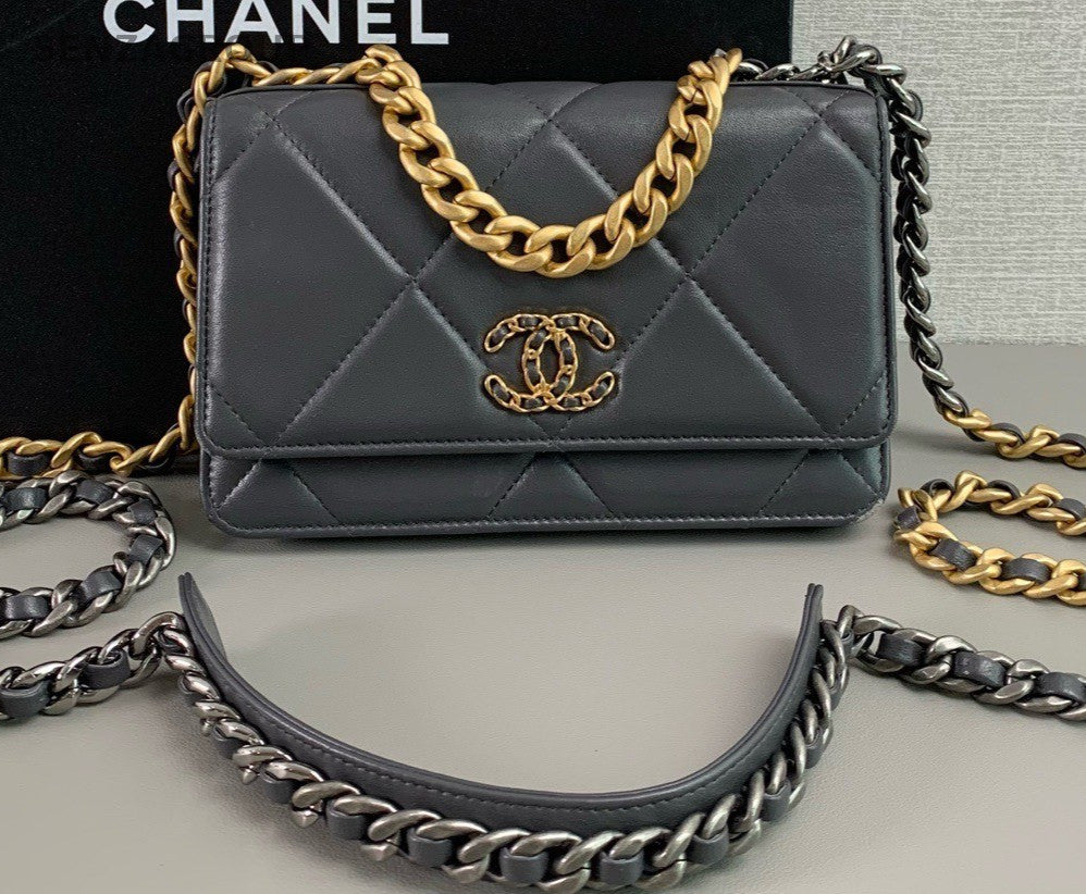 Chanel 19bag Woc Lambskin CC Chain Shoulder bag Dark Gray Gold Women Classic