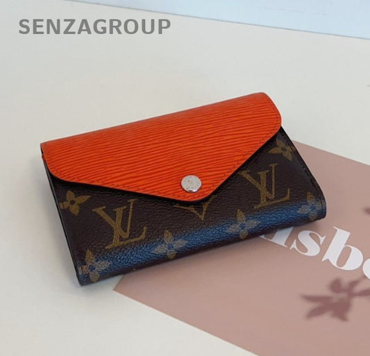 Louis Vuitton Monogram Epi Leather Short Tri-Fold Wallet Women Brown Red