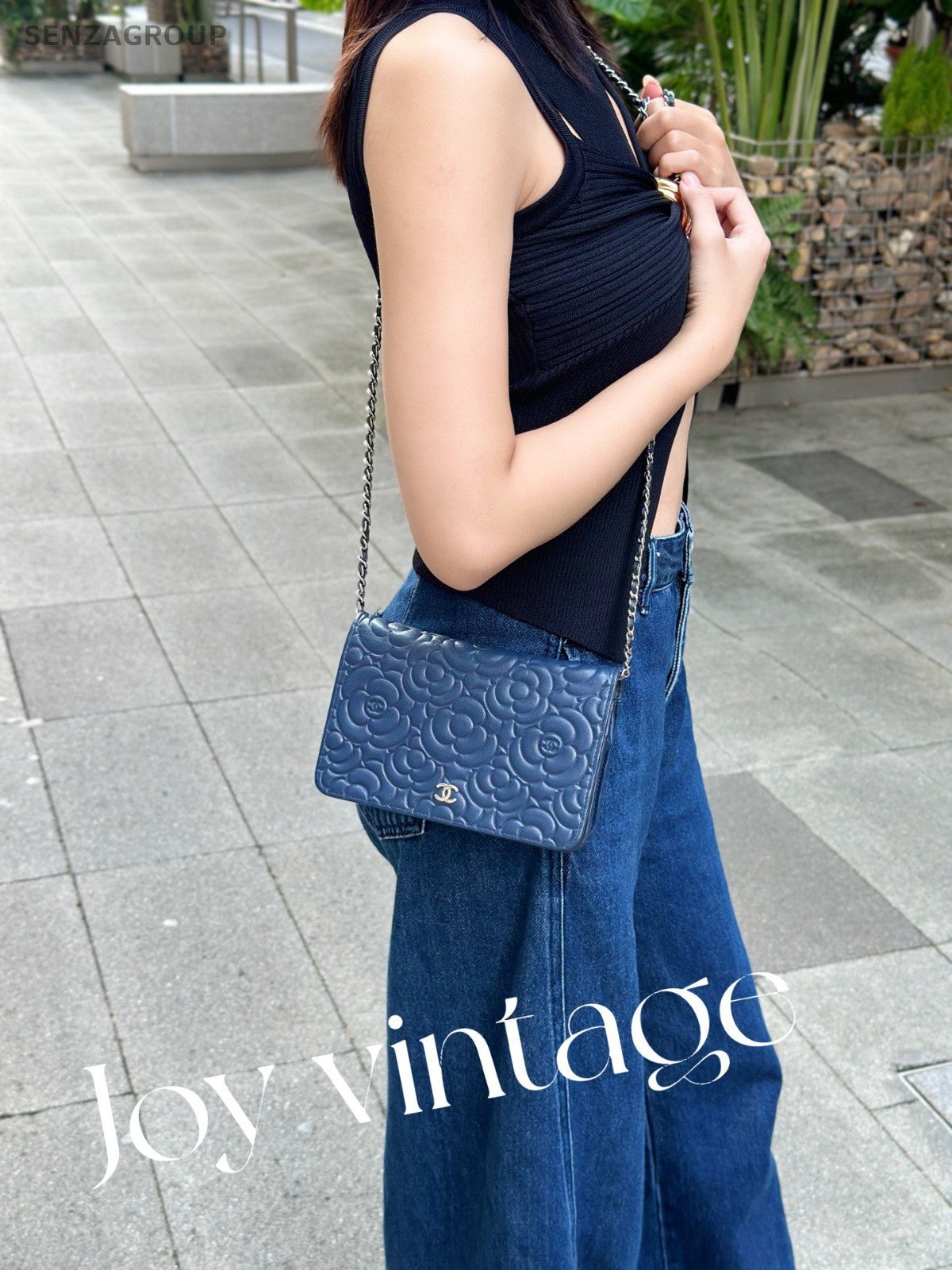 CHANEL Camellia Woc Lambskin Navy Blue Chain Shoulder bag Crossbody Women