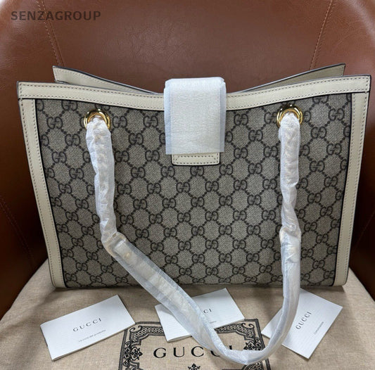 GUCCI Padlock MM Tote Handbag Shoulder Bag White Gold Women Classic Designer