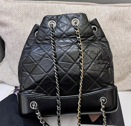 Chanel Gabrielle PM Chain Backpack Black Silver Diamond Used Women Classic