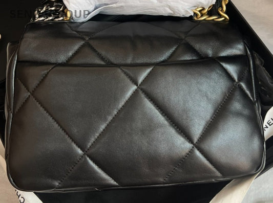 Chanel 19Bag PM Diamond Chain Top Handle Bag Crossbody Black Gold Women Classic