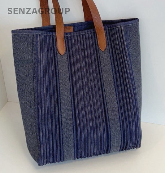 Hermes Vintage Garden Tote Shoulder Bag Blue Brown Women Classic