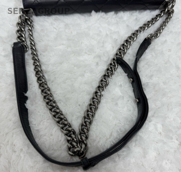 Chanel Leboy Chain Diamond Shoulder Bag Crossbody Black Silver Women Classic