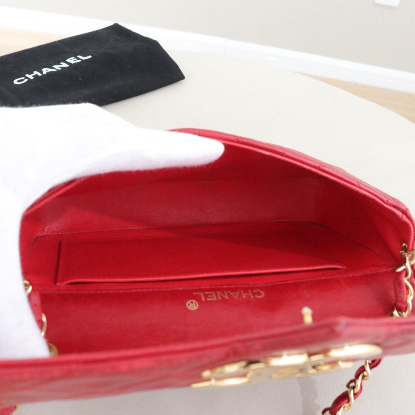 CHANEL CC Logo Diamond Pattern Chain Shoulder bag Vintage Red Women