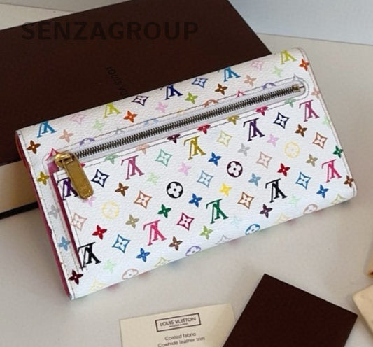 Louis Vuitton Monogram White Multicolor Long Wallet Women Classic Vintage