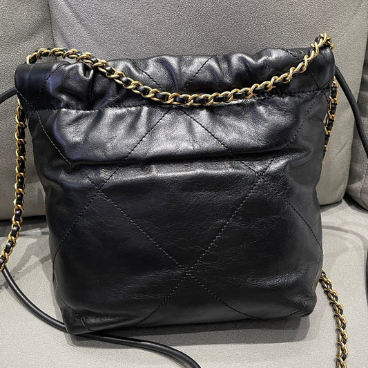 Chanel 22 Bag Mini Black Gold Quilted Chain Shoulder Bag Classic Fashion