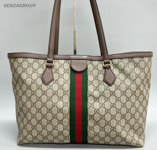 Gucci Ophidia MM Tote Shoulder Bag Beige Gold Women Classic