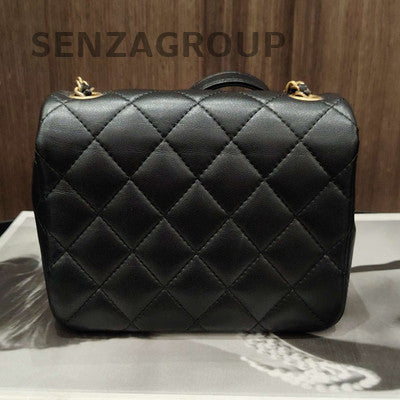 Chanel Black Gold Quilted Chain Shoulder Crossbody Bag Classic Women