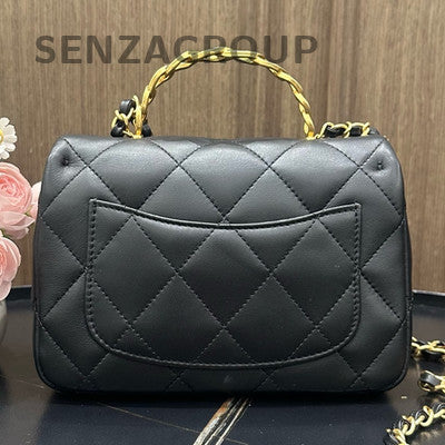 Chanel Quilted Black Gold Classic Flap Bag Chain Shoulder Tote