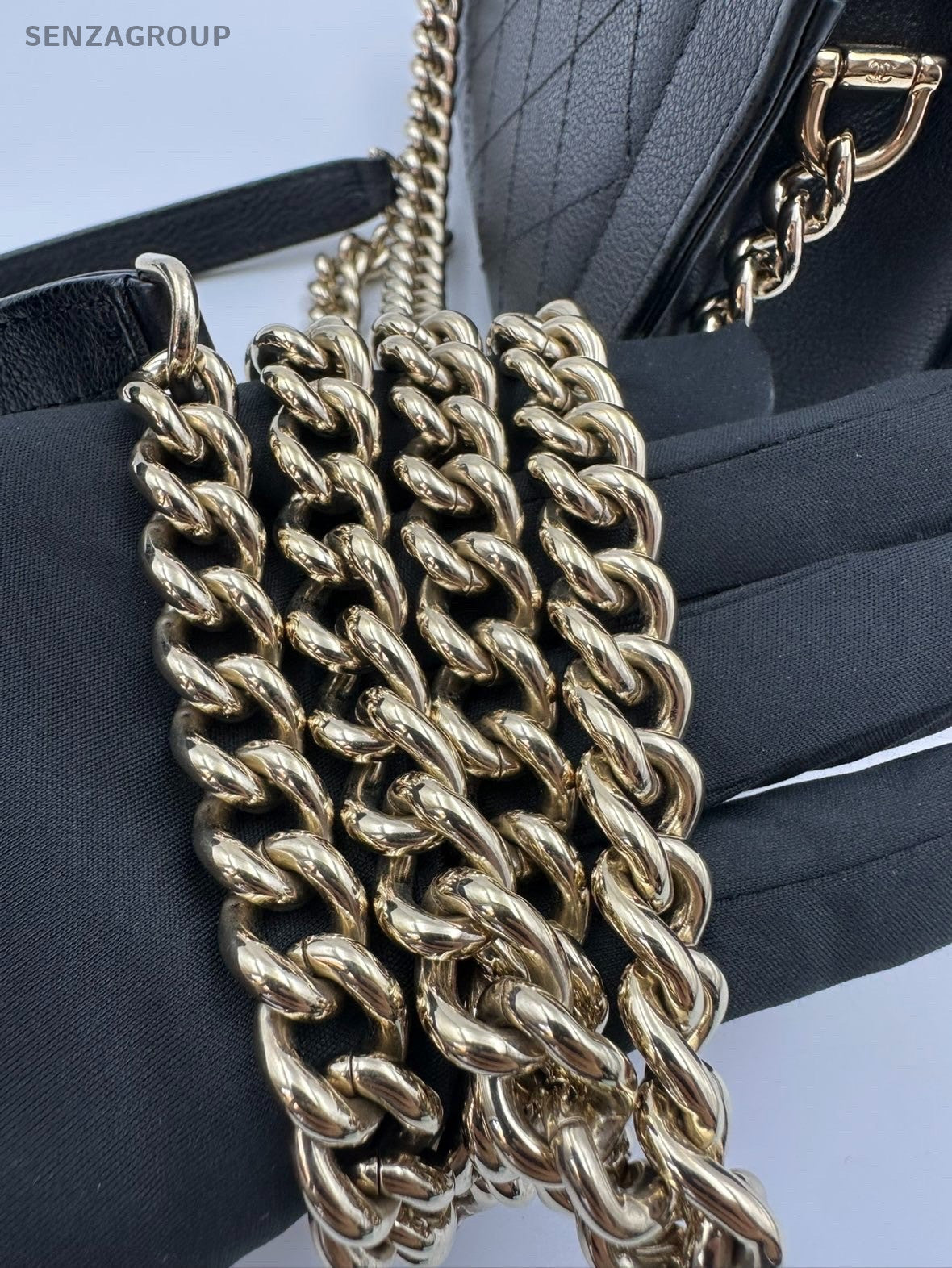 Chanel Diamond Chain Shoulder Crossbody Top Handle Bag Black Gold Women Classic