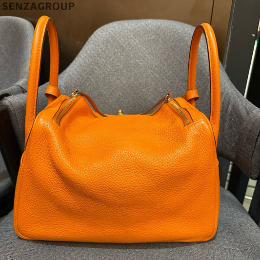 Hermès Orange Gold Hardware Lindy 30 Togo Leather Handbag Shoulder Bag