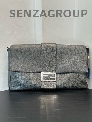 Fendi Silver Grey Leather Large Tote Shoulder Crossbody Bag Men Silver Hardware