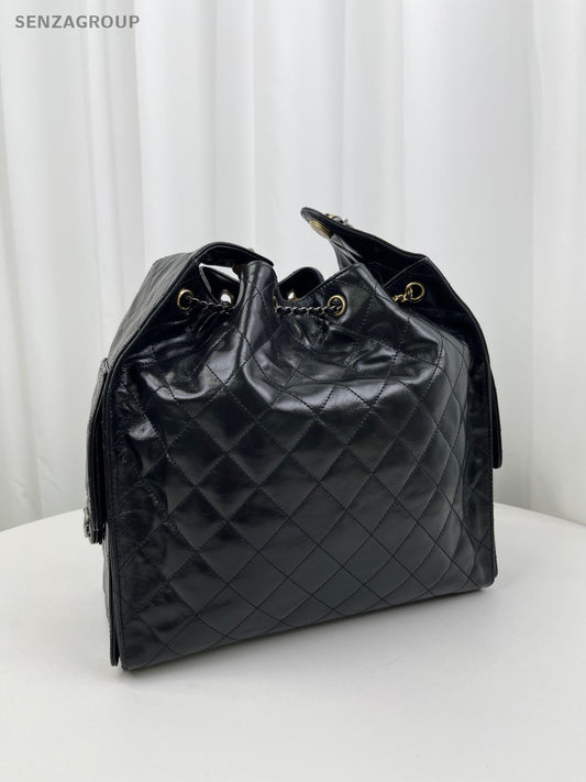 Chanel 25B MM Chain Shoulder Bag Crossbody Black Gold Women Classic Designer