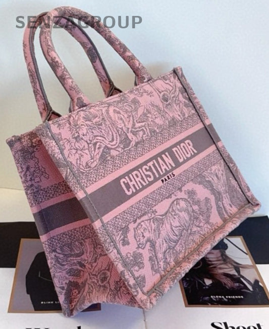 Christian Dior Book tote Zoo Embroidery Small Pink Handbag Almost Brand NEW